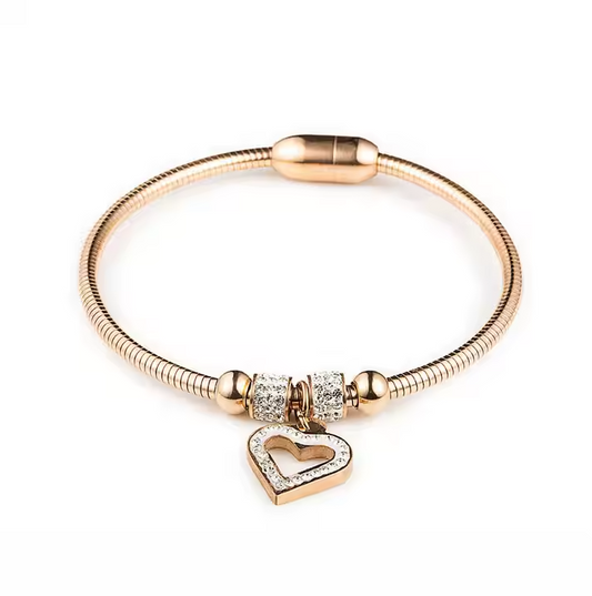 Fashion Design Ladies Rose Gold Plated Heart Charm Bracelet Women Stainless Steel Bracelet