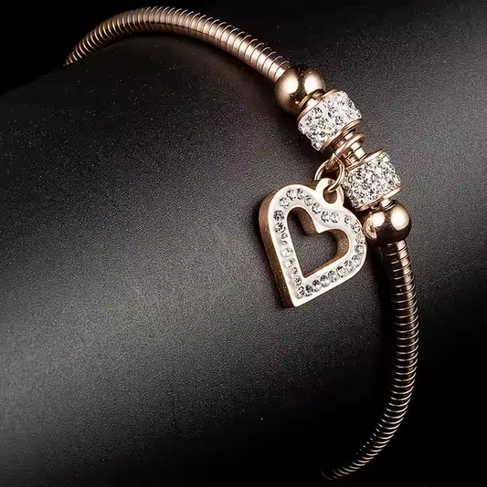 Fashion Design Ladies Rose Gold Plated Heart Charm Bracelet Women Stainless Steel Bracelet